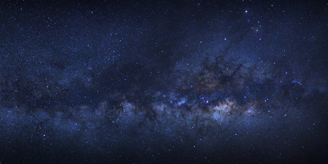 Naklejka na ściany i meble Panorama Milky way galaxy with stars and space dust in the universe, Long exposure photograph, with grain.