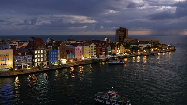 Willemstad, Curacao at night, the ferries move