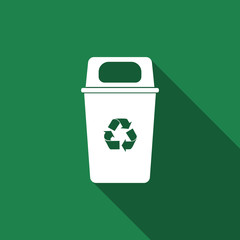 Recycle bin flat icon with long shadow. Vector Illustration