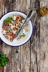 Quinoa detox salad with chick pea and cauliflower.Super food and clean eating concept.Rustic style.