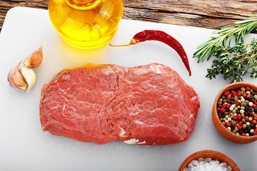 raw steak with spices