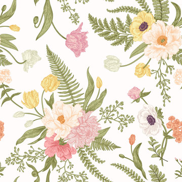 Seamless floral pattern  with spring flowers.