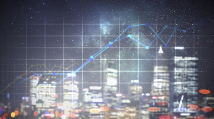 Modern business city background . Mixed media