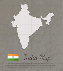 Vintage India map. Paper card map silhouette. Vector
