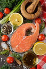Salmon steak and ingredients