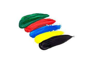 Fototapeta premium black,yellow,blue,red,green brush strokes oil paint isolated on white background.