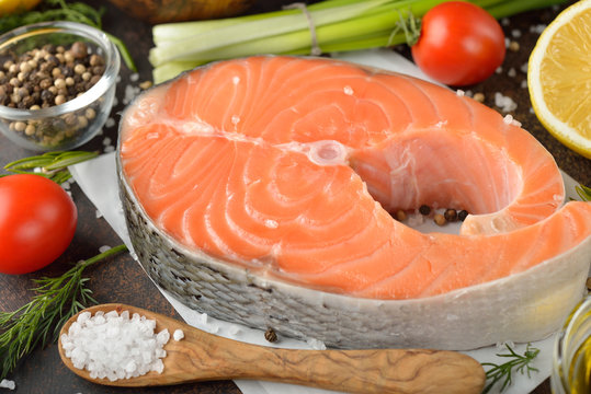 Salmon steak and ingredients