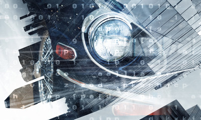 Close of elegant car . Mixed media