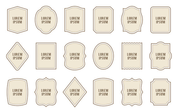 Set of product retro label templates. Different shapes. Cosmetic or food packaging