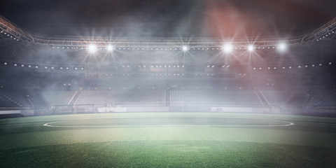 Fototapeta premium Foggy soccer field . Mixed media
