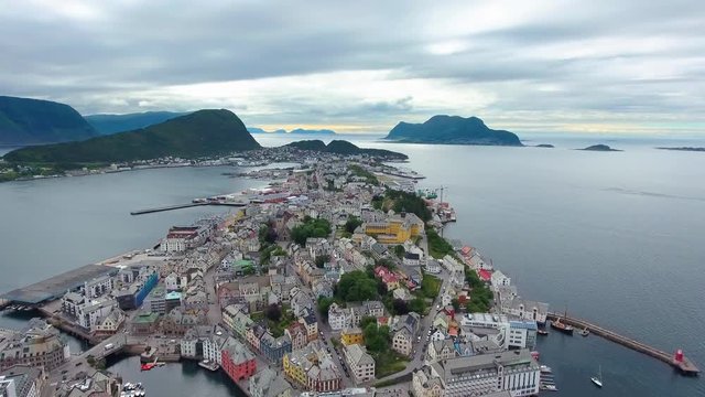 City of Alesund Norway Aerial footage