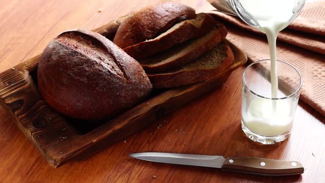 Natural bread and milk in glass