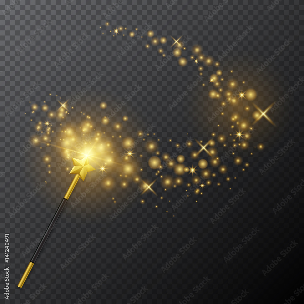 Canvas Prints vector golden magic wand with glow light effect on transparent background.