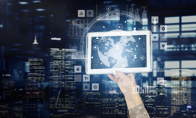 Wireless connection and social media . Mixed media