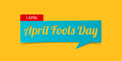 1 April Fools Day banner isolated on yellow background. Banner design template in paper cutting art style. Vector illustration
