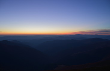 Mountains ridge, blue skyline with sunset. Color Gradient 