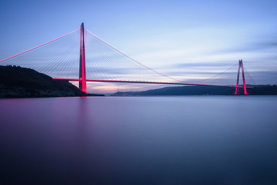 Fototapeta New bridge of Istanbul, Yavuz Sultan Selim Bridge with long exposure.