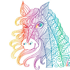 Hand-drawn horse with ethnic ornament.