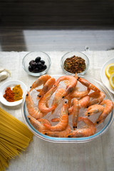 Shrimps on ice for mediterranean lunch