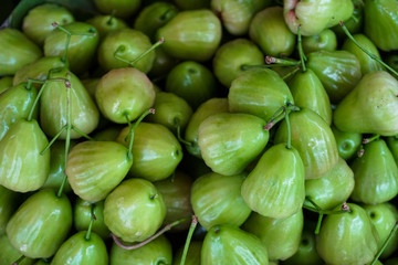 Fresh green rose apple fruit with sunlight reflection