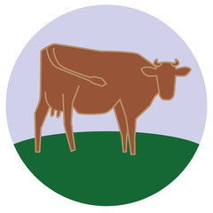Line silhouette of Standing Cow. Linear thin line vector illustration