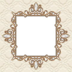 Square gold photo frame with jewelry border