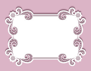 Rectangle card, cutout paper frame with lace border