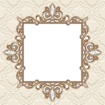 Square gold photo frame with jewelry border