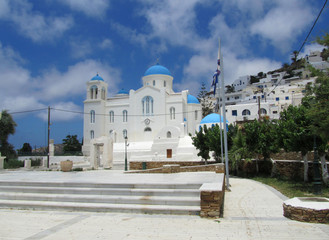 The dome of Hora of Chora town in Ios Village, Cyclades island, Greece © hydraviridis