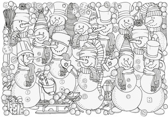 Cheerful snowmen.