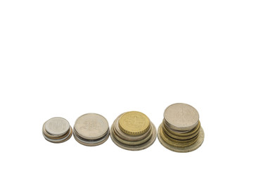 Coins on white background.