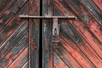 Old wooden door with shutter twisted by wire. Set of backgrounds
