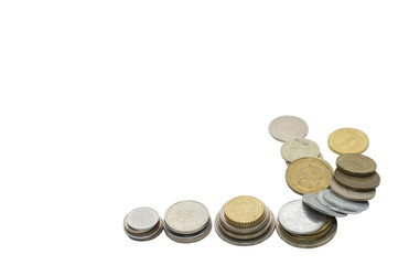 Coins on white background.