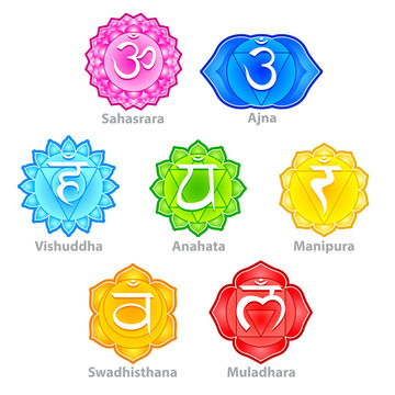 Seven chakras icons vector set