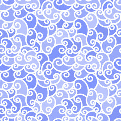 Blue seamless curved lines pattern. Sea blue waves. Modern blue ornament illustration