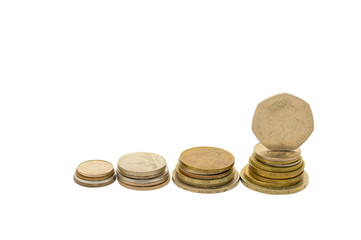 Coins on white background.