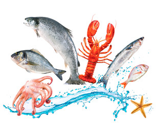 Fish jump with watersplash
