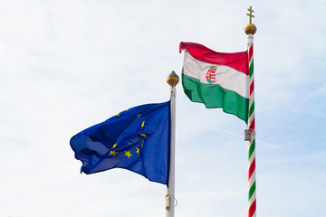 European Union and Hungarian flags