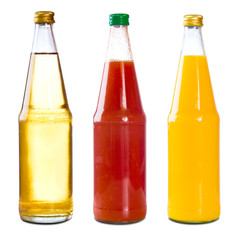 Three Juice Bottles, Apple, Tomato, Orange