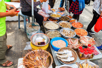 Fototapeta premium market stall with seafood in Tai O, Hongkong