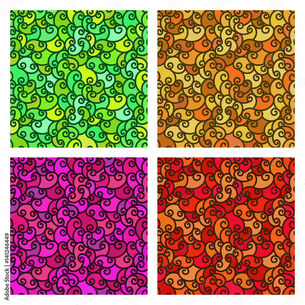 Poster set of seamless patterns. wave colorful background.