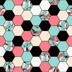 Nahtloses Muster der Bienenwabe. Bunter Hintergrund der Abstraktion mit sechseckigen Formen des Mosaiks. Vektor-Illustration.