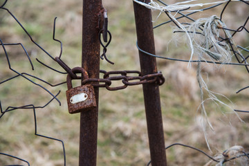 Lock with chain on the old gate. Set of backgrounds
