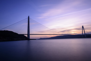 New bridge of Istanbul Bosphorus, Yavuz Sultan Selim Bridge with long exposure on sunset