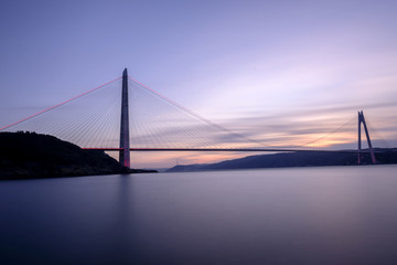 New bridge of Istanbul Bosphorus, Yavuz Sultan Selim Bridge with long exposure on sunset