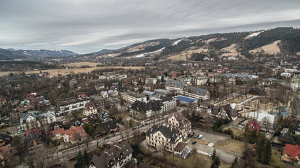 Beautiful landscape of mountains, view at Zakopane from the top of Gubalowka, Tatra Mountains in Poland.