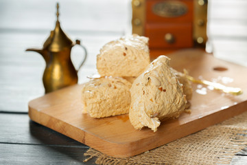 traditional eastern desserts on wooden background