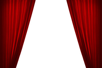 Isolated red curtain on white background.