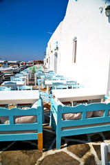 Fototapeta na wymiar table in santorini europe greece old restaurant chair and the summer