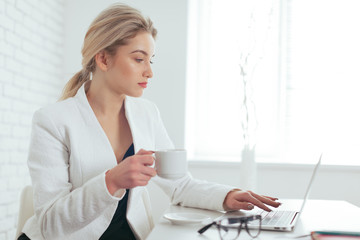 Portrait of beautiful young woman working in the office.